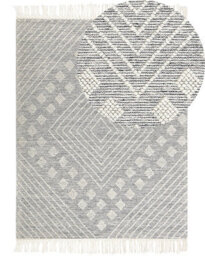 Beliani Nordic Loom Handwoven Wool Rug White Grey Geometric 160 X 230 Cm Scandinavian Living Room - thumbnail 3