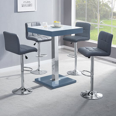 Furniture in Fashion Topaz Glass White Grey Bar Table With 4 Coco Grey Stools - image 1