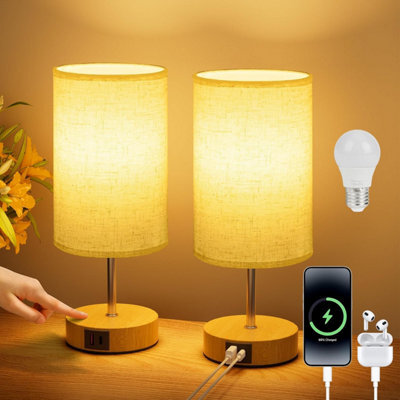 Suright Bedside Lamps Set Of 2, Touch With Usb A+C Charging Ports, 3-Way Dimmable Table Lamp, Small For Bedroom Living Room Kids