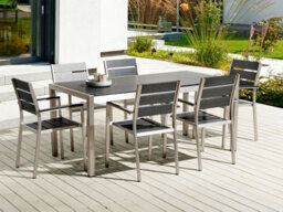 Beliani Garden Dining Table Vernio 180 Cm 90 Cm Metal Black/ Silver - thumbnail 2