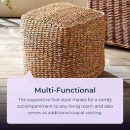 idooka Square Footstool Pouffe Lightweight Living Room Soft Furnishings Home Decor Jute Rest Foot Stool - thumbnail 3
