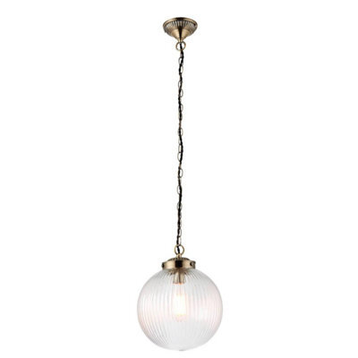 Luminosa Lighting Luminosa Brydon 1 Light Globe Ceiling Pendant Antique Brass, Clear Glass, E27