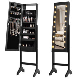 Costway 18 Leds Jewelry Armoire Floor Standing Mirror Cabinet