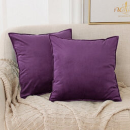 Deconovo Set Of 2 Crushed Velvet Cushion Covers 55Cm X 55Cm 22X22 Inches Flanges Throw Pillow Cases For Garden Chairs Grape Purple - thumbnail 2