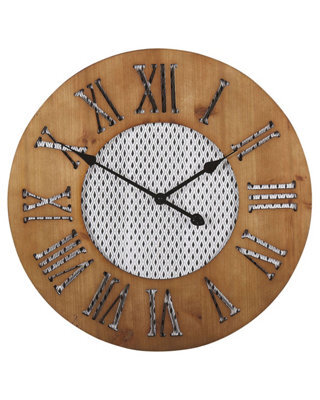 Wyld And Coco 60Cm Round Wall Clock - Handmade Dark Brown Fir Frame, Black-And-White Diamond Face - image 1