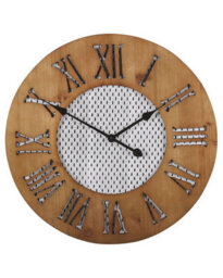 Wyld And Coco 60Cm Round Wall Clock - Handmade Dark Brown Fir Frame, Black-And-White Diamond Face - thumbnail 1