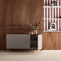 Sweeek - Sideboard Metal And Wood Decor 3 Doors 150 Cm Grey And Walnut 150X40X75 Cm - Ashton - thumbnail 3