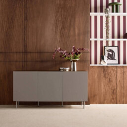 Sweeek - Sideboard Metal And Wood Decor 3 Doors 150 Cm Grey And Walnut 150X40X75 Cm - Ashton - thumbnail 2