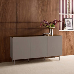 Sweeek - Sideboard Metal And Wood Decor 3 Doors 150 Cm Grey And Walnut 150X40X75 Cm - Ashton - thumbnail 4