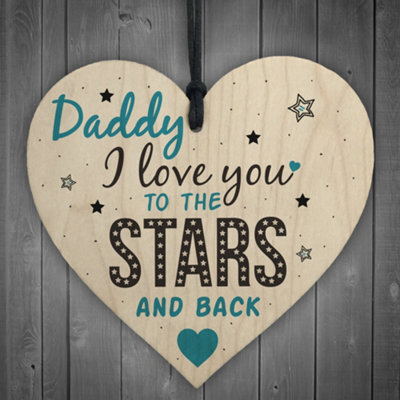 Red Ocean Love You Stars Back Fathers Day Dad Daddy Shabby Chic Wooden Hanging Heart Sign Gift Birthday Present - image 1