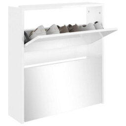 Berkfield Shoe Cabinet With Mirror 2-Layer High Gloss White 63X17X67 Cm - thumbnail 3