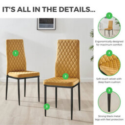 Furniturebox Uk 4 Seater Dining Set - Imperia White High Gloss Dining Table And Chairs - 4 Mustard Velvet Milan Black Leg Chairs - thumbnail 9
