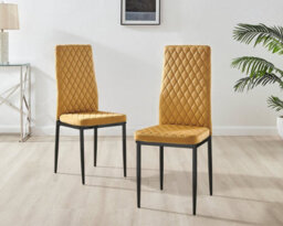 Furniturebox Uk 4 Seater Dining Set - Imperia White High Gloss Dining Table And Chairs - 4 Mustard Velvet Milan Black Leg Chairs - thumbnail 8