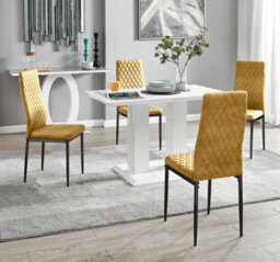 Furniturebox Uk 4 Seater Dining Set - Imperia White High Gloss Dining Table And Chairs - 4 Mustard Velvet Milan Black Leg Chairs - thumbnail 1