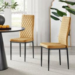 Furniturebox Uk 4 Seater Dining Set - Imperia White High Gloss Dining Table And Chairs - 4 Mustard Velvet Milan Black Leg Chairs - thumbnail 5