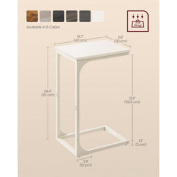Songmics C-Style Bedside Table, Sofa Side Table, Industrial Metal Frame Coffee Table, Bedroom Furniture, Cream White - thumbnail 2