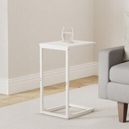 Songmics C-Style Bedside Table, Sofa Side Table, Industrial Metal Frame Coffee Table, Bedroom Furniture, Cream White - thumbnail 1