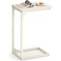 Songmics C-Style Bedside Table, Sofa Side Table, Industrial Metal Frame Coffee Table, Bedroom Furniture, Cream White - thumbnail 6