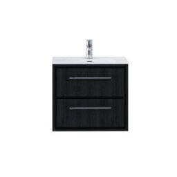 Royal Bathrooms Livora 600mm Black Woodgrain Wall Hung Bathroom Vanity Unit 2 Drawer Storage Cabinet With Ceramic Basin - thumbnail 5
