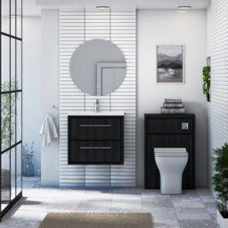 Royal Bathrooms Livora 600mm Black Woodgrain Wall Hung Bathroom Vanity Unit 2 Drawer Storage Cabinet With Ceramic Basin - thumbnail 3