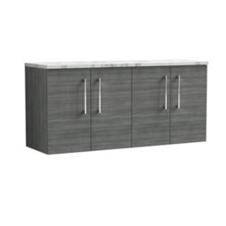 Nuie Arno Wall Hung 4-Door Vanity Unit With Laminate Worktop In Carrera Marble - thumbnail 1