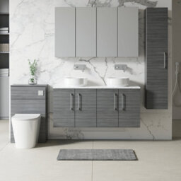 Nuie Arno Wall Hung 4-Door Vanity Unit With Laminate Worktop In Carrera Marble - thumbnail 4