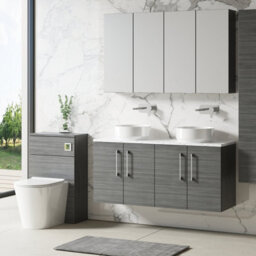 Nuie Arno Wall Hung 4-Door Vanity Unit With Laminate Worktop In Carrera Marble - thumbnail 3