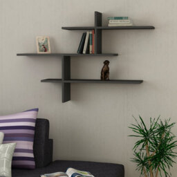 Decortie Leo Anthracite Grey 3-Tier Floating Wall Shelf 80Cm - Modern Display Bookcase - thumbnail 4