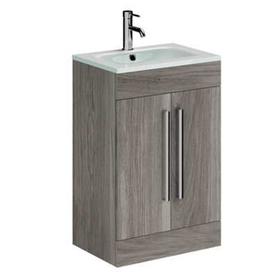 Plum&clay Novela Grey Wood Floor Standing Vanity Unit With Glass Basin (W)515mm - image 1