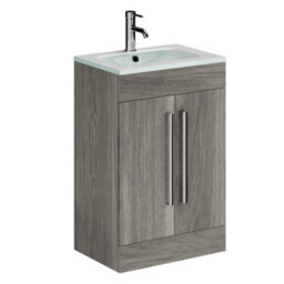 Plum&clay Novela Grey Wood Floor Standing Vanity Unit With Glass Basin (W)515mm - thumbnail 1