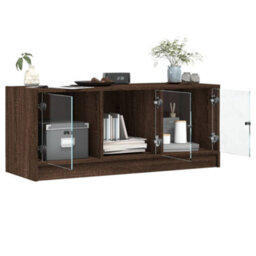 Berkfield Classic Tv Cabinet With Glass Doors Brown Oak 102X37X42 Cm - thumbnail 5