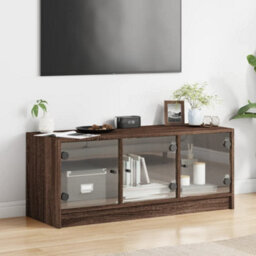 Berkfield Classic Tv Cabinet With Glass Doors Brown Oak 102X37X42 Cm - thumbnail 3