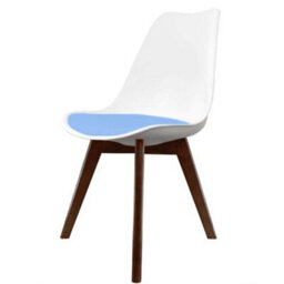 Fusion Living Soho White & Light Blue Plastic Dining Chair With Squared Dark Wood Legs