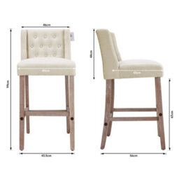 Living And Home Bar Stool Set Of 2 Beige Upholstered Bar Stool Chairs With Rubberwood Legs - thumbnail 5