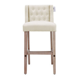Living And Home Bar Stool Set Of 2 Beige Upholstered Bar Stool Chairs With Rubberwood Legs - thumbnail 2
