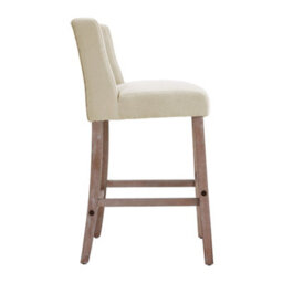 Living And Home Bar Stool Set Of 2 Beige Upholstered Bar Stool Chairs With Rubberwood Legs - thumbnail 3