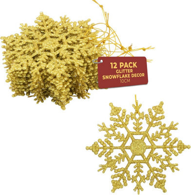 Festive Fix Hanging Glitter Snowflake Decorations Gold Pack Of 12, 10Cm Christmas Ornaments Easy To Hang Stunning Decor - image 1