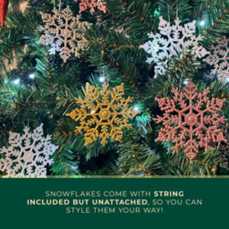 Festive Fix Hanging Glitter Snowflake Decorations Gold Pack Of 12, 10Cm Christmas Ornaments Easy To Hang Stunning Decor - thumbnail 4
