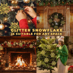 Festive Fix Hanging Glitter Snowflake Decorations Gold Pack Of 12, 10Cm Christmas Ornaments Easy To Hang Stunning Decor - thumbnail 7
