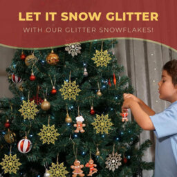 Festive Fix Hanging Glitter Snowflake Decorations Gold Pack Of 12, 10Cm Christmas Ornaments Easy To Hang Stunning Decor - thumbnail 3
