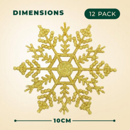 Festive Fix Hanging Glitter Snowflake Decorations Gold Pack Of 12, 10Cm Christmas Ornaments Easy To Hang Stunning Decor - thumbnail 2