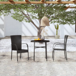 Berkfield 3 Piece Garden Dining Set Poly Rattan Black - thumbnail 1