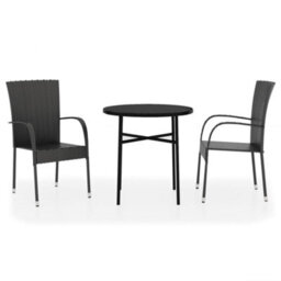 Berkfield 3 Piece Garden Dining Set Poly Rattan Black - thumbnail 2