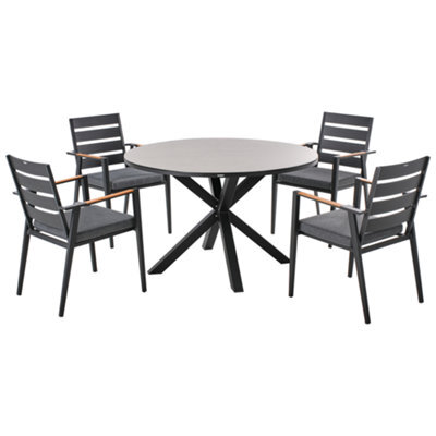 Beliani Garden Dining Set 4 Seater Maletto/taviano With Cushions Metal Grey/ Black - image 1
