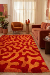 The Rugs Joli Red And Orange Abstract Doodle Rug Soft Dense Pile Easy To Clean And Pet Friendly For Living Rooms And Bedrooms - thumbnail 4