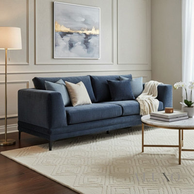 Aluxo Lenox Modern Boucle 3 Seater Sofa Blue Mermaid Velvet Medium Soft Cushion Couch - image 1