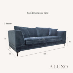 Aluxo Lenox Modern Boucle 3 Seater Sofa Blue Mermaid Velvet Medium Soft Cushion Couch - thumbnail 5