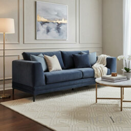Aluxo Lenox Modern Boucle 3 Seater Sofa Blue Mermaid Velvet Medium Soft Cushion Couch - thumbnail 1