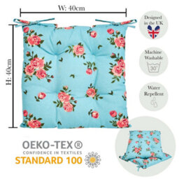 Dibor Set Of 2 Floral Blue Summer Outdoor Garden Chair Seat Pad Cushions - thumbnail 6