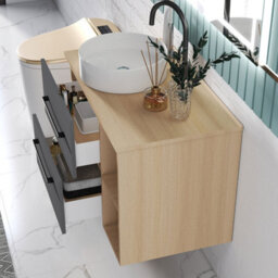 Sline 790mm Wall-Hung Bathroom Vanity Unit With 2 Soft Close Drawers For Storage,ceramic Basin, Oak, Anthracite, Flat Packed - thumbnail 6